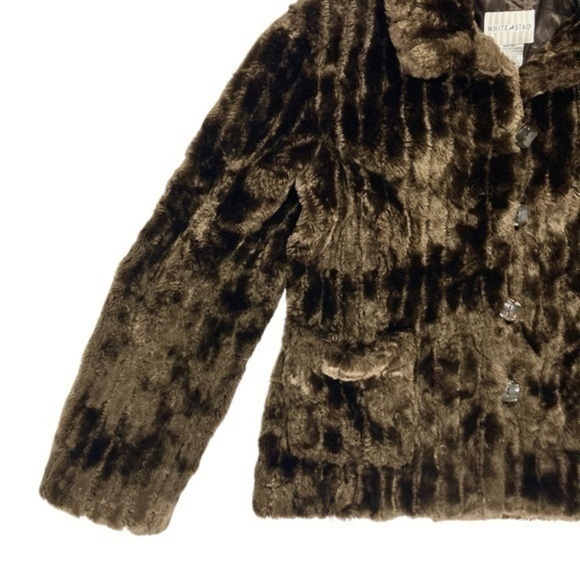 White Stag Faux Fur Coat Women M Brown Pocket Lined Luxury Classic Teddy Jacket - Picture 3 of 16
